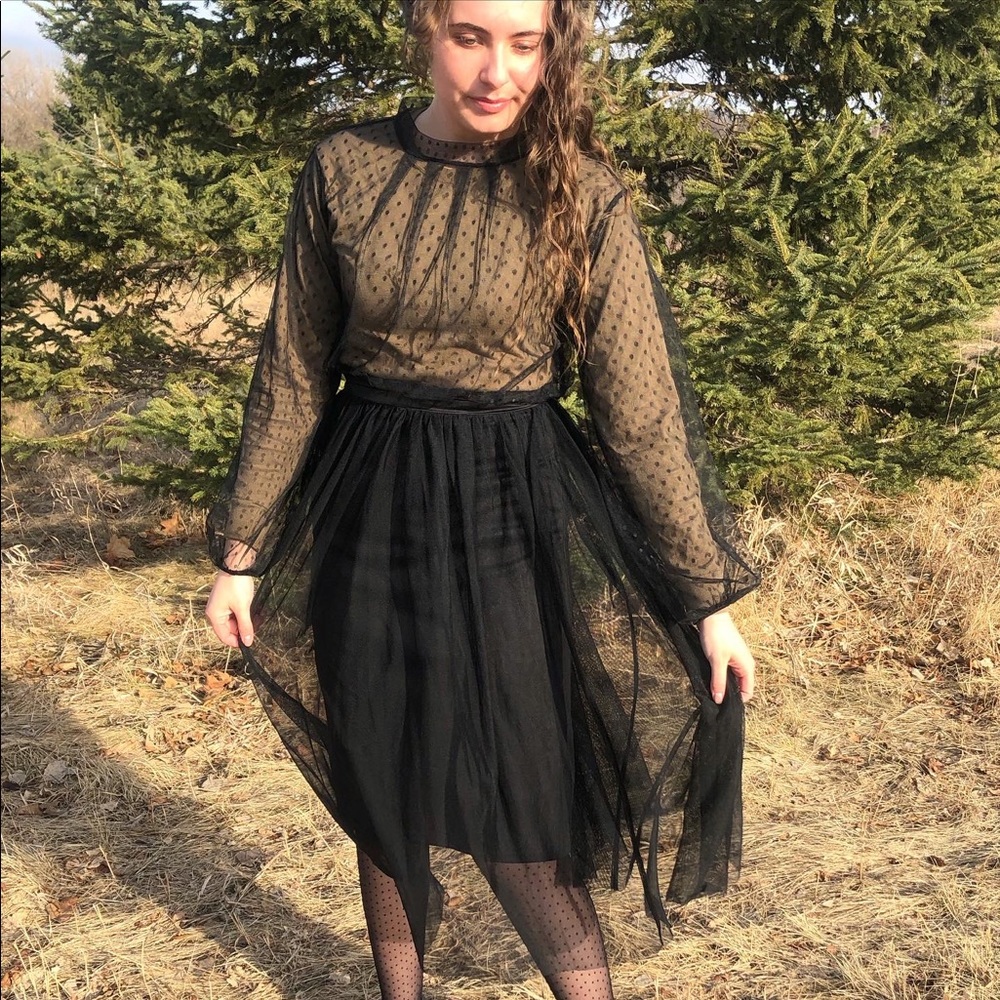 Black mesh polka dot crop top